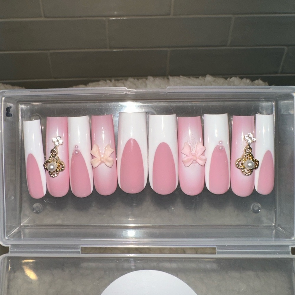 Pink and White Press-On Nails